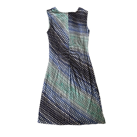 Nic + Zoe Blue Print Sleeveless Rouched Mini Dress Size MP - Picture 3 of 5